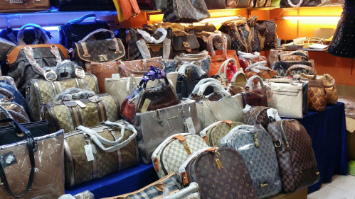 Handbags on display