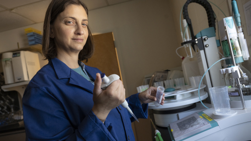 Gina Sideli, assistant professor of Plant Biology, in the chemistry lab at the Philip E. Marucci Center for Blueberry and Cranberry Research.