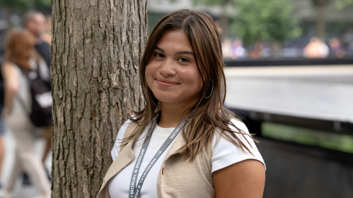 Rutgers Scarlet Service intern Gaby Barona at the National September 11 Memorial and Museum.