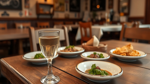 white wine on dinner table