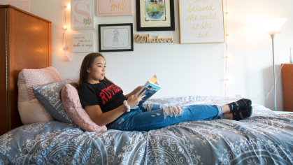 Student in a dorm room