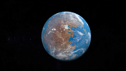 Earth floating in space, a totally black background.