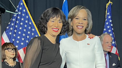Marla Blunt Carter (left) with her sister, U.S. Senator-elect Lisa Blunt Rochester