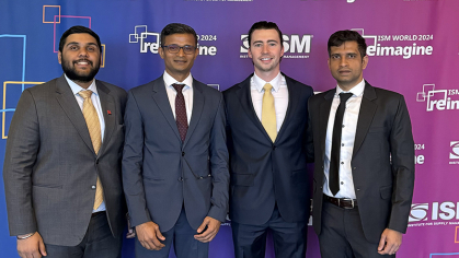The winning team of first-year MBAS: Badri Venkat, Sharath Adanur, William Denney and Yashvanth Thippeswamy.