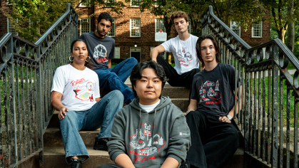 students wearing special collection merch 