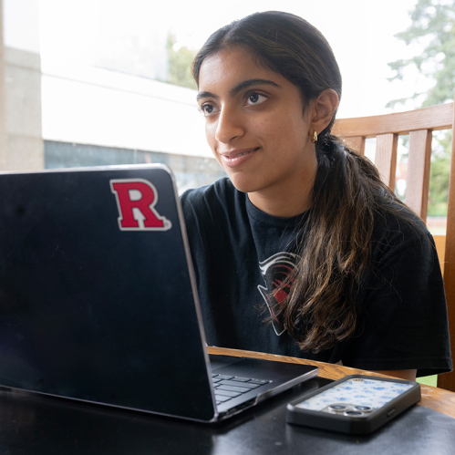 Rutgers student studies in the Mabel Smith Douglass Library.