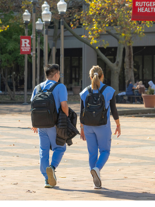 Rutgers Health students walking on campus