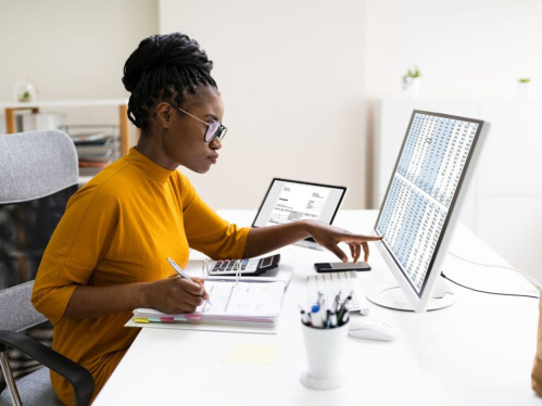 Accountant working on a computer