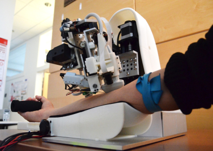 This tabletop robotic device can accurately steer needles and catheters into tiny blood vessels with minimal supervision.