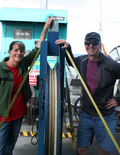 Elisabeth Sikes with Dale Hubbard and the massive block used for coring.