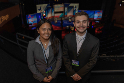 Jake Martinez (Master of City and Regional Planning and president, Bloustein Graduate Student Association) and Alecxis Villapando, B.S. in Health Administration, watched the debate live.
