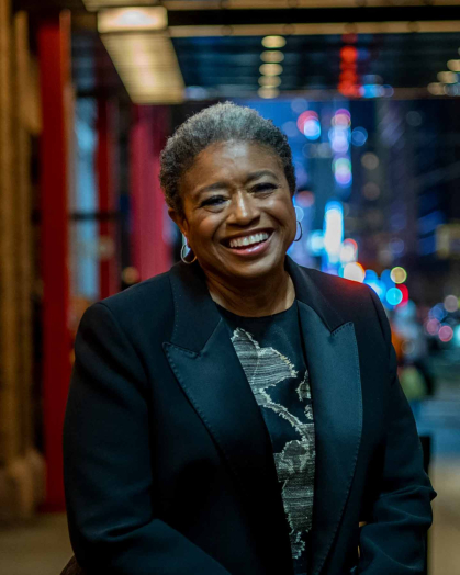 Michelle V. Agins stands outside Carnegie Hall in New York on Oct. 25, 2022, for the Lucie Awards, which honor achievements in photography.