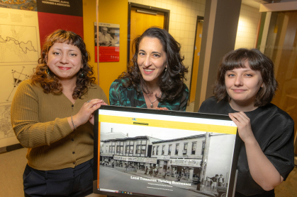 Staff of Voorhees Transportation Center, (l. to r.) Jesika Tixi (SAS '17), Research Project Coordinator, Miriam Salerno (RC '00), Managing Director of the Public Outreach and Engagement Team, and Cate Heady, Research Project Coordinator, collaborate on the Springwood Avenue Heritage Walk project, preserving the history of Asbury Park’s Black business and cultural hub
