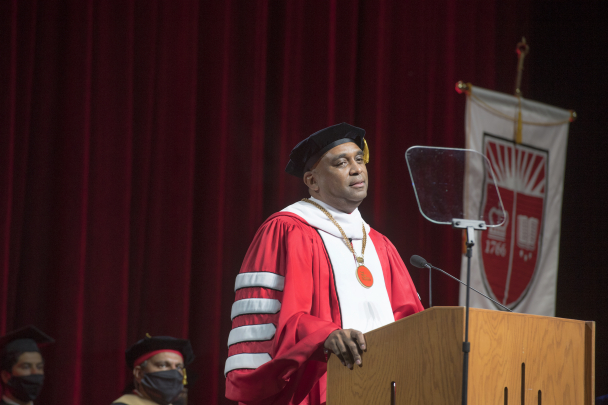 Dwight McBride at the podium