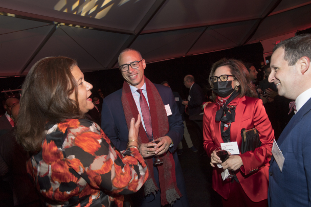 President Holloway, Elizabeth Alexander, Aisling Colón and Justin talking