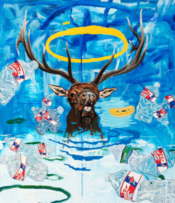 Norman Akers' 2020 oil on canvas work "Drowning Elk."