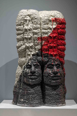 Raven Halfmoon's 2021 stoneware and glaze work "E-a'-ti-ti."