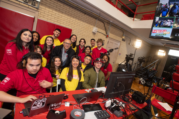 Holloway with students at Rutgers Day 2023