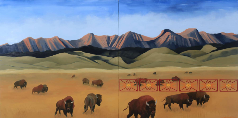 Kay WalkingStick's 2018 oil on panel work "Buffalo Country."